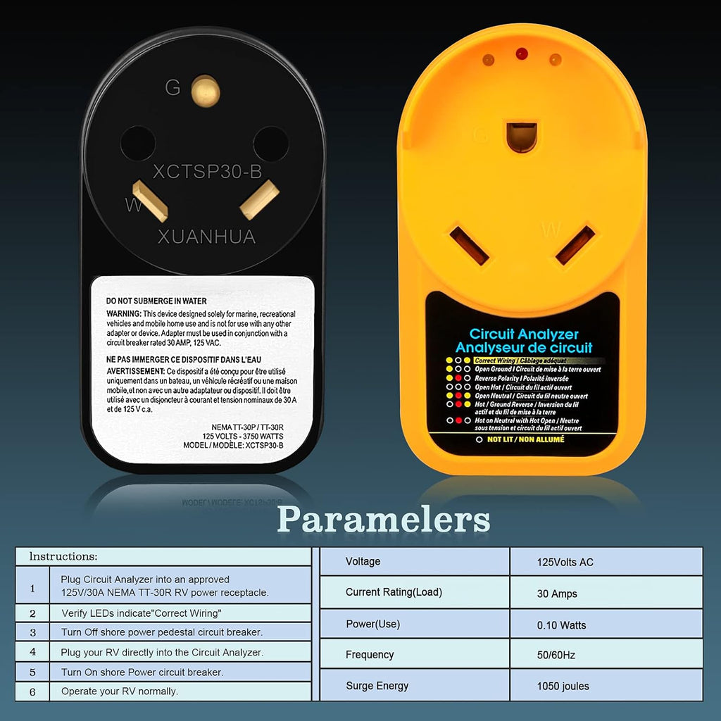 30 amp Surge Protector with 3 LED Indicator Light and Waterproof Cap, Pack of 2 D707378