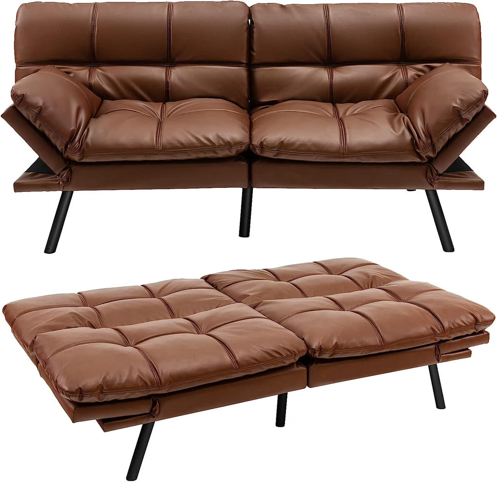 Brown Memory Foam Futon Sofa Bed with Adjustable Backrest I240668