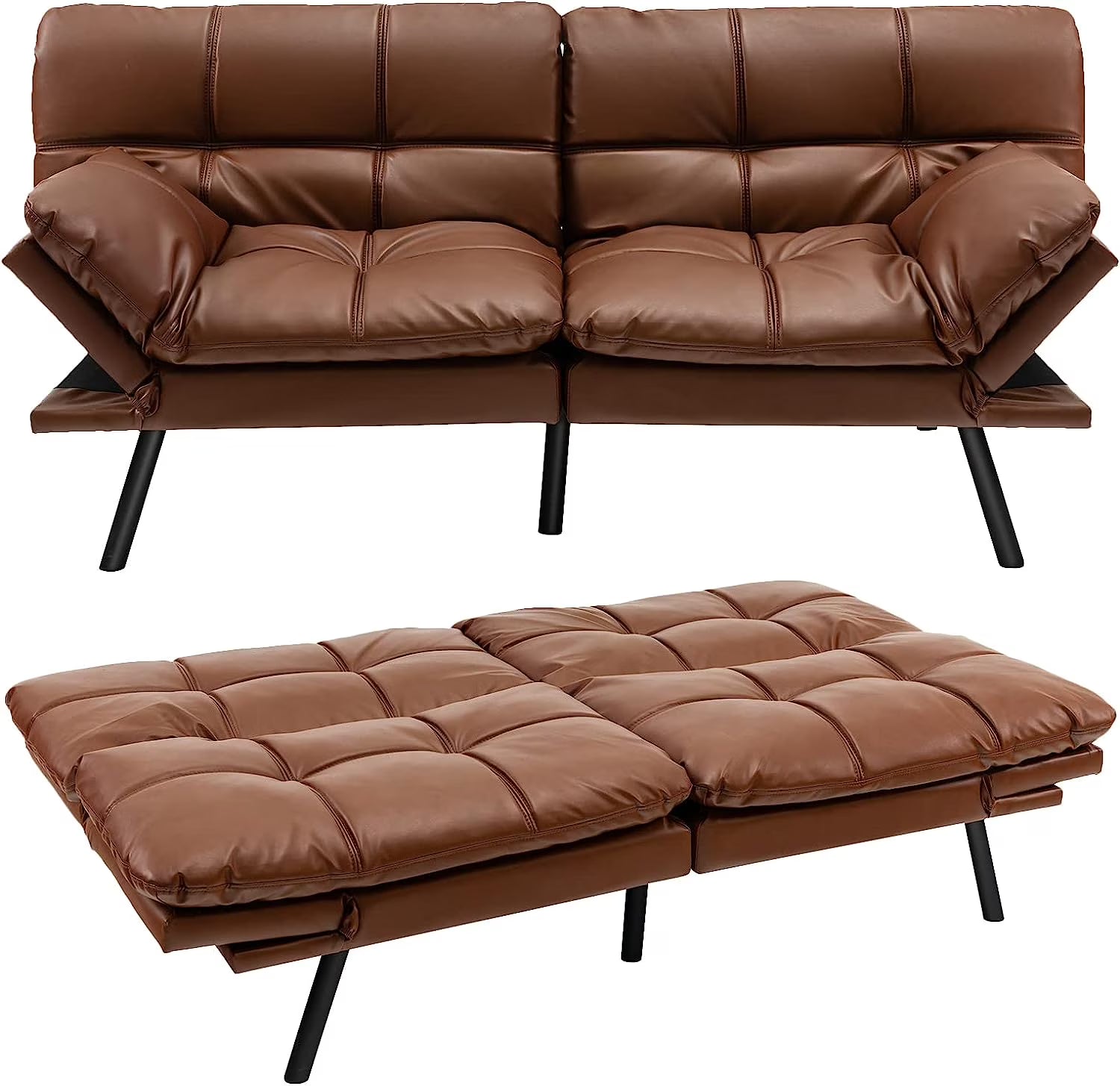 Brown Memory Foam Futon Sofa Bed with Adjustable Backrest I240668