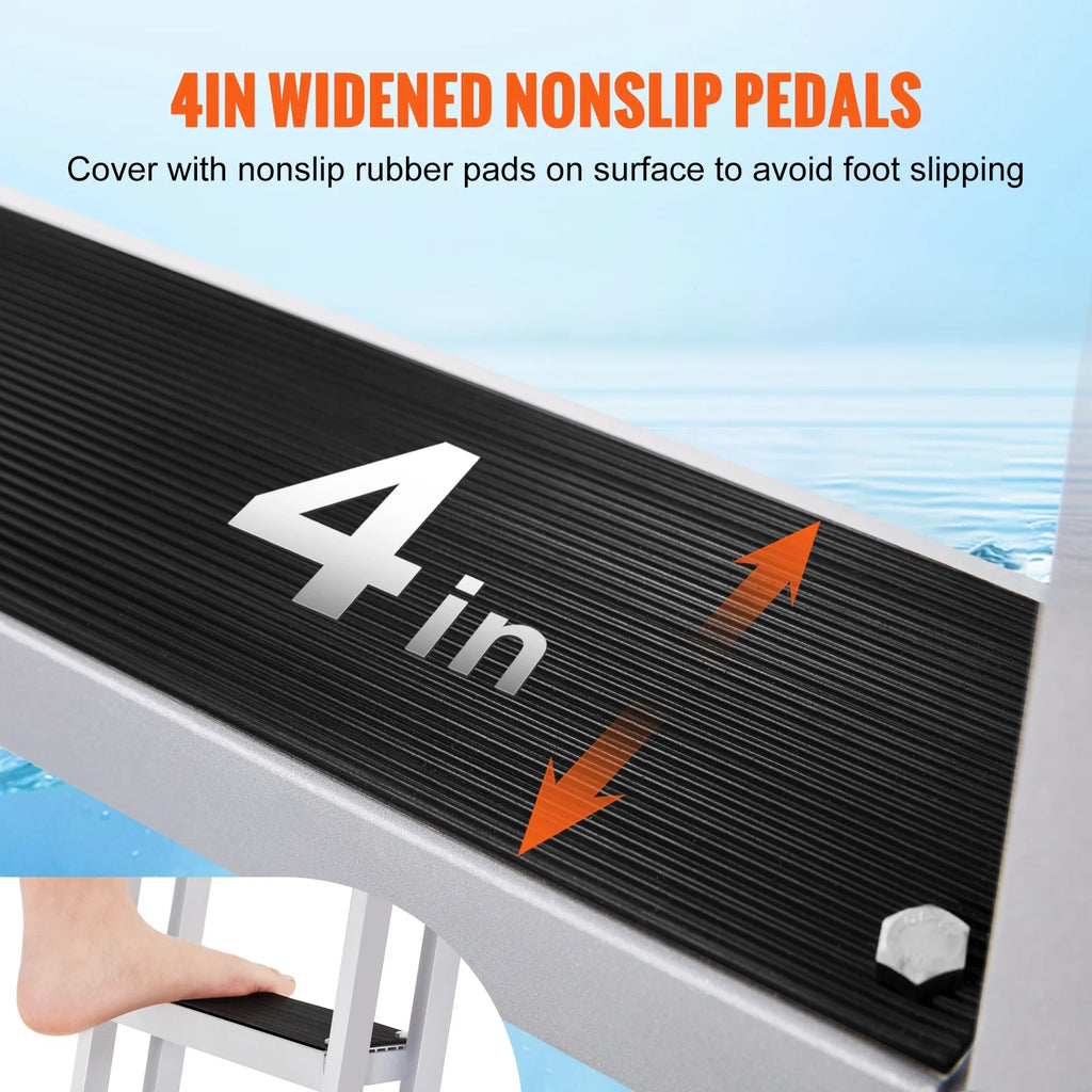 Aluminum Dock Ladder 55.1-67.1in Height Adjustable 4 Step Q1223