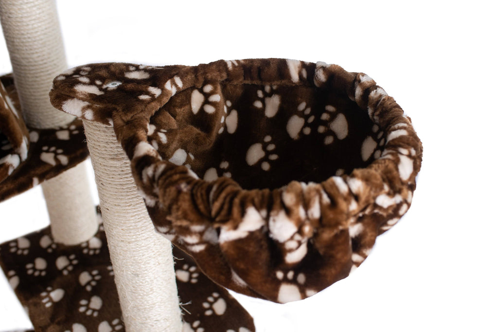 Saddle Brown/White Paw Print Cat Tree I513