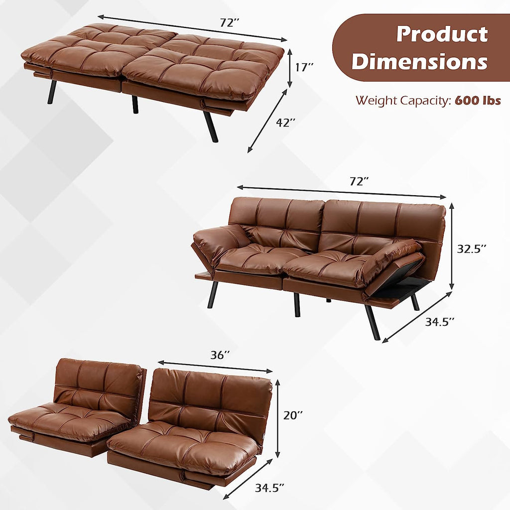Brown Memory Foam Futon Sofa Bed with Adjustable Backrest I240668