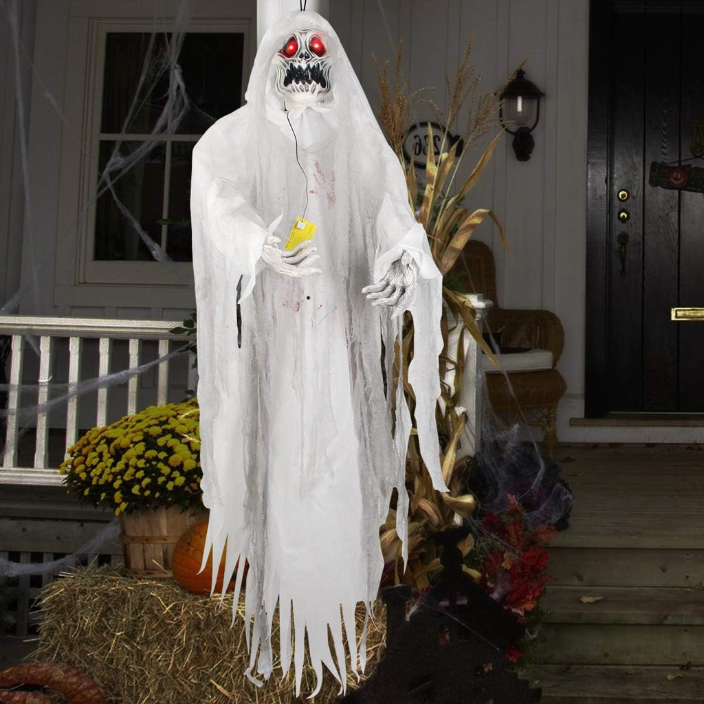 Halloween Hanging Ghost Prop, 5.5 Ft, LED Glowing Eyes, Detachable Bendable Arms, Pack of 2 M3532