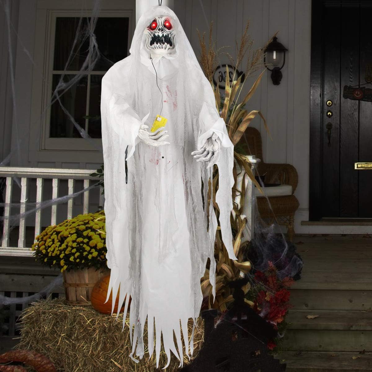 Halloween Hanging Ghost Prop, 5.5 Ft, LED Glowing Eyes, Detachable Bendable Arms, Pack of 2 M3532