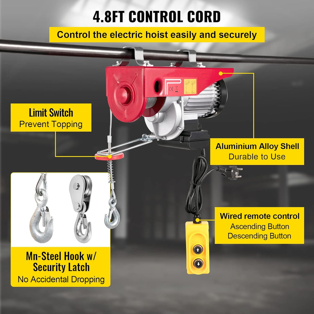 2200 lb Electric Hoist with Remote Control, 110V Red Y649421