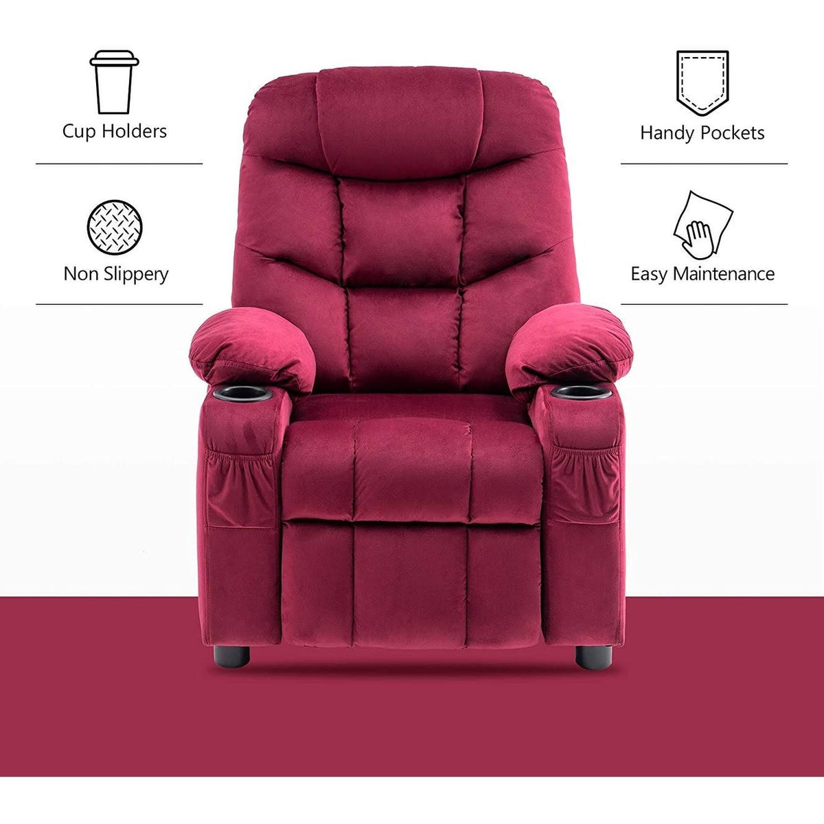 Velvet Recliner Chair with Cup Holders D899450