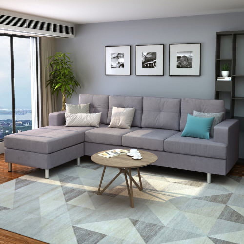 Grey L Shape Sectional Sofa with Reversible Chaise Lounge P370