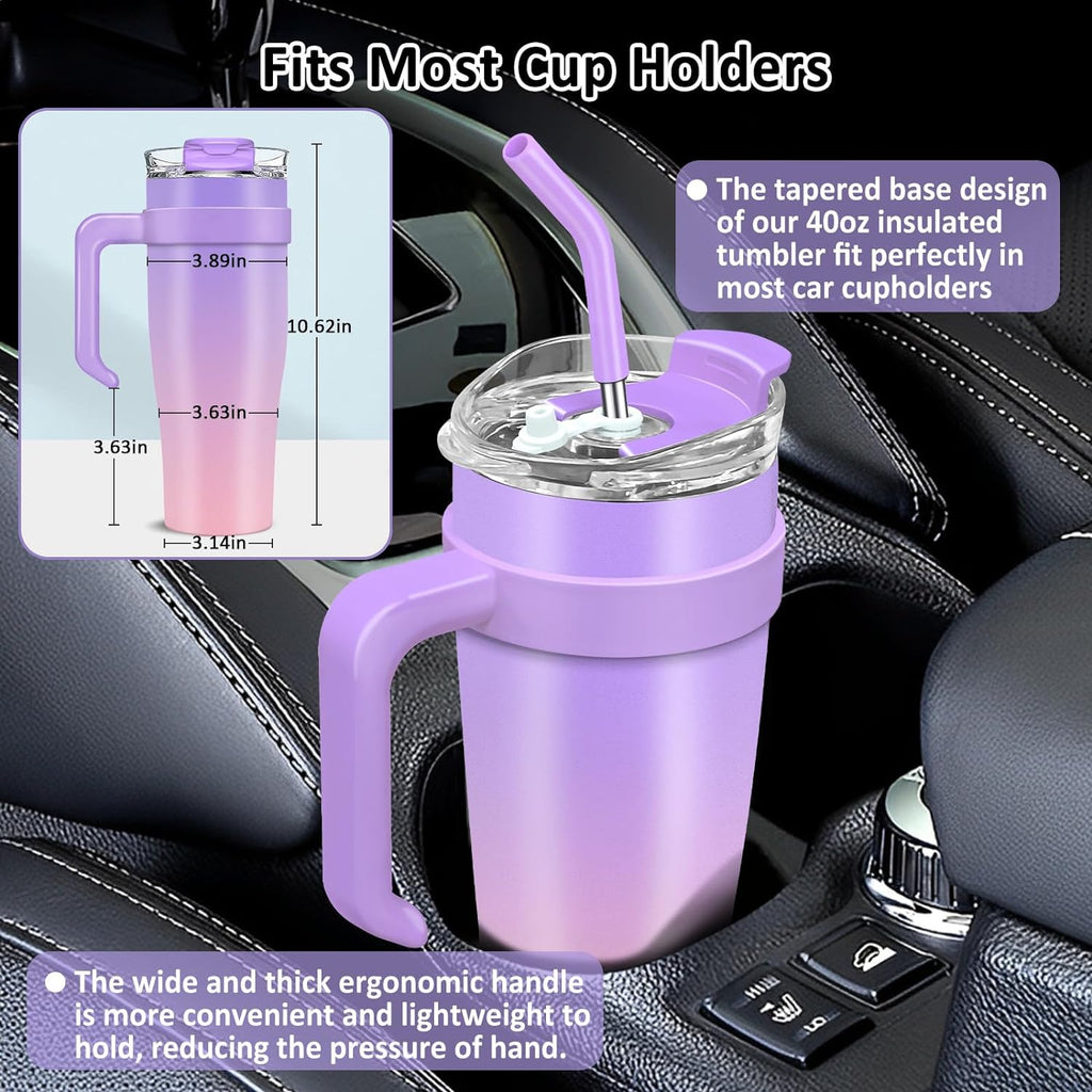 40 oz Stainless Steel Double Wall Vacuum Insulated Tumbler with Handle and Flip Straw Lid A101356