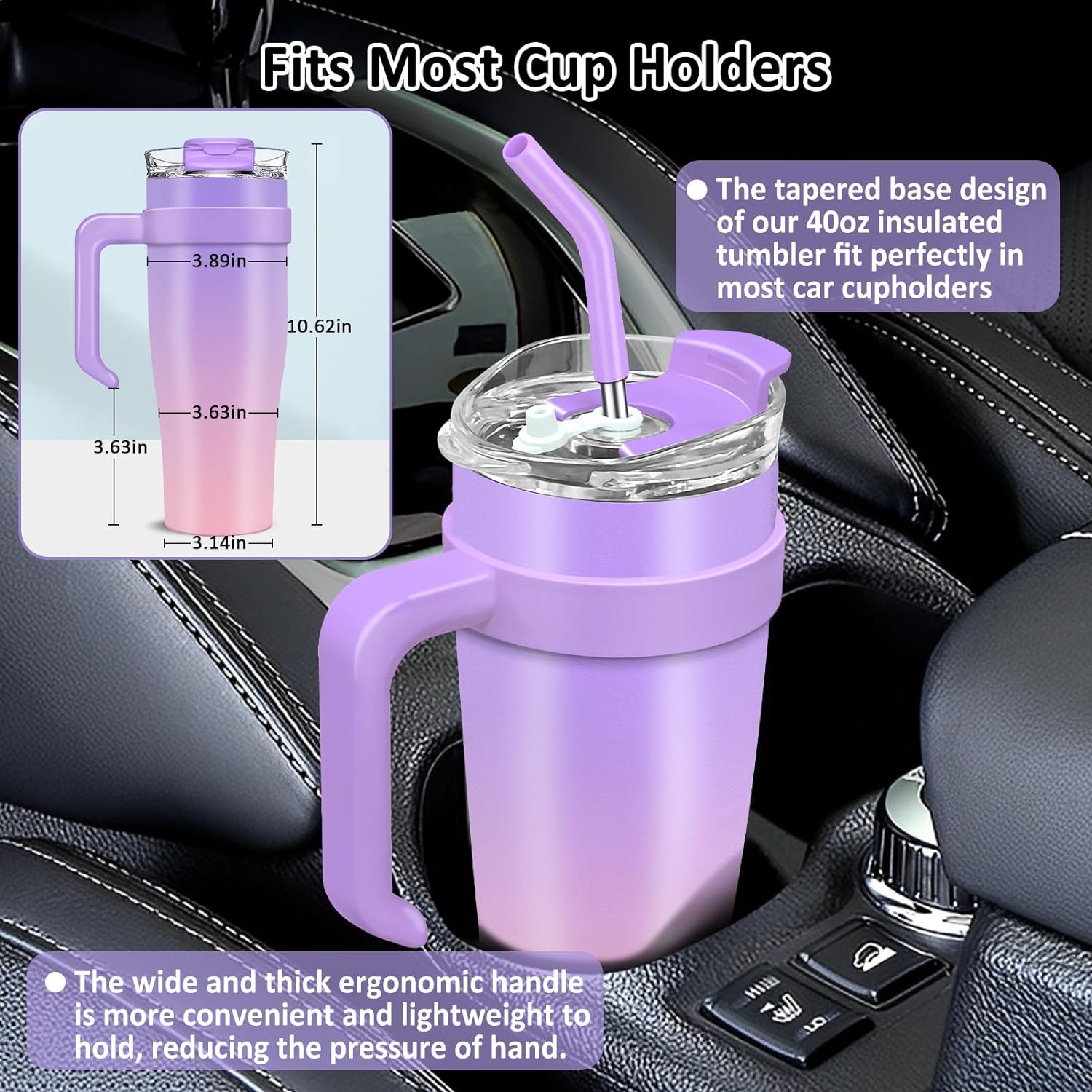 40 oz Stainless Steel Double Wall Vacuum Insulated Tumbler with Handle and Flip Straw Lid A101356