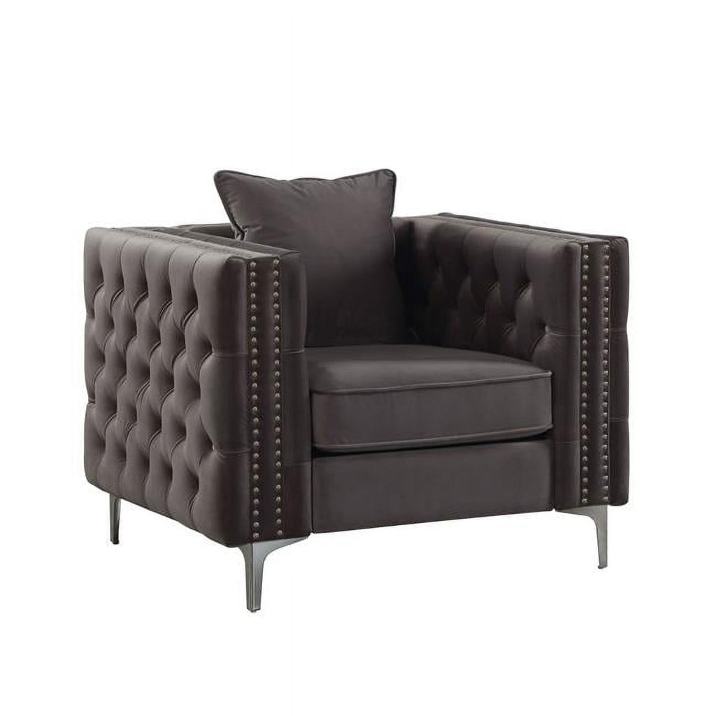 Dark Slate Gray Velvet Tufted Chesterfield Chair V751507
