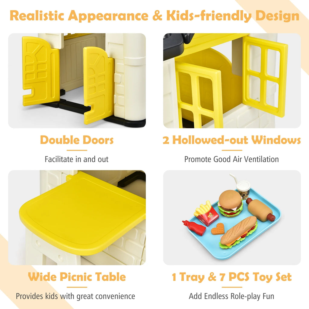 Yellow Playhouse Games Cottage with 7 PCS Toy Set and Waterproof Cover Y276112