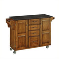 Black Granite Kitchen Cart in Cottage Oak Wood K188