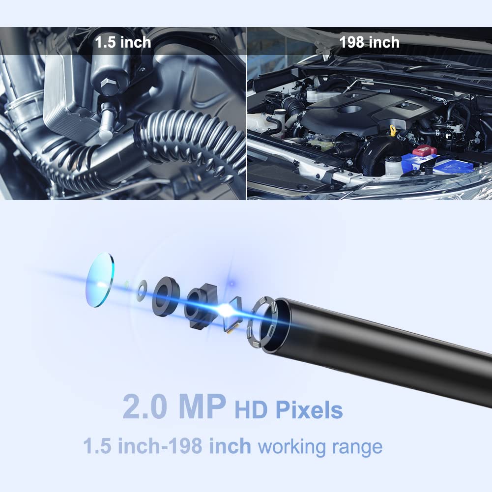 5 Inch Borescope with 6 LED Lights, 10FT Semi-Rigid Cable, IP67 Waterproof Inspection Camera with 32GB Card K94585