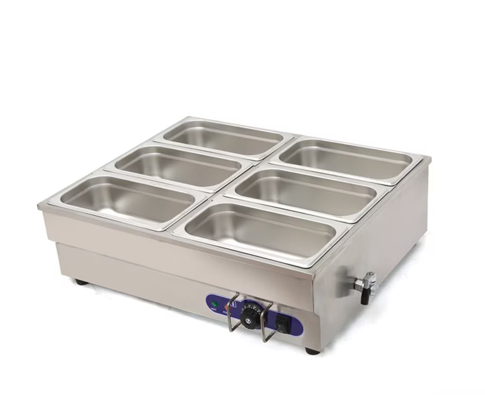 6-Pot Bain-Marie Buffet Food Warmer with 6INCH Deep Pan Double Row Countertop Steam Table R92797