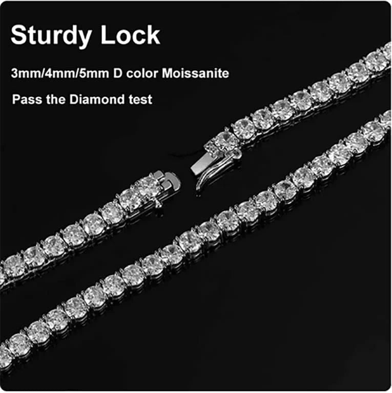 925 Silver Moissanite Tennis Necklace 3 mm Round 18-36 Inches P492
