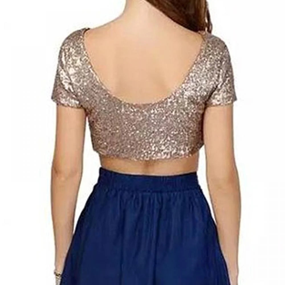 Sequined Backless Crop T-Shirt F1650