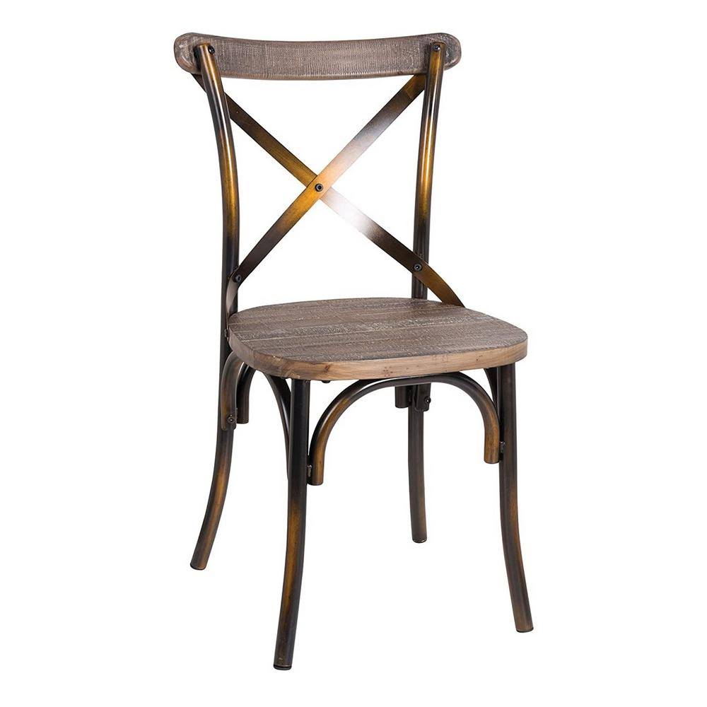 Industrial Style Wood and Metal Armless Side Chair C241