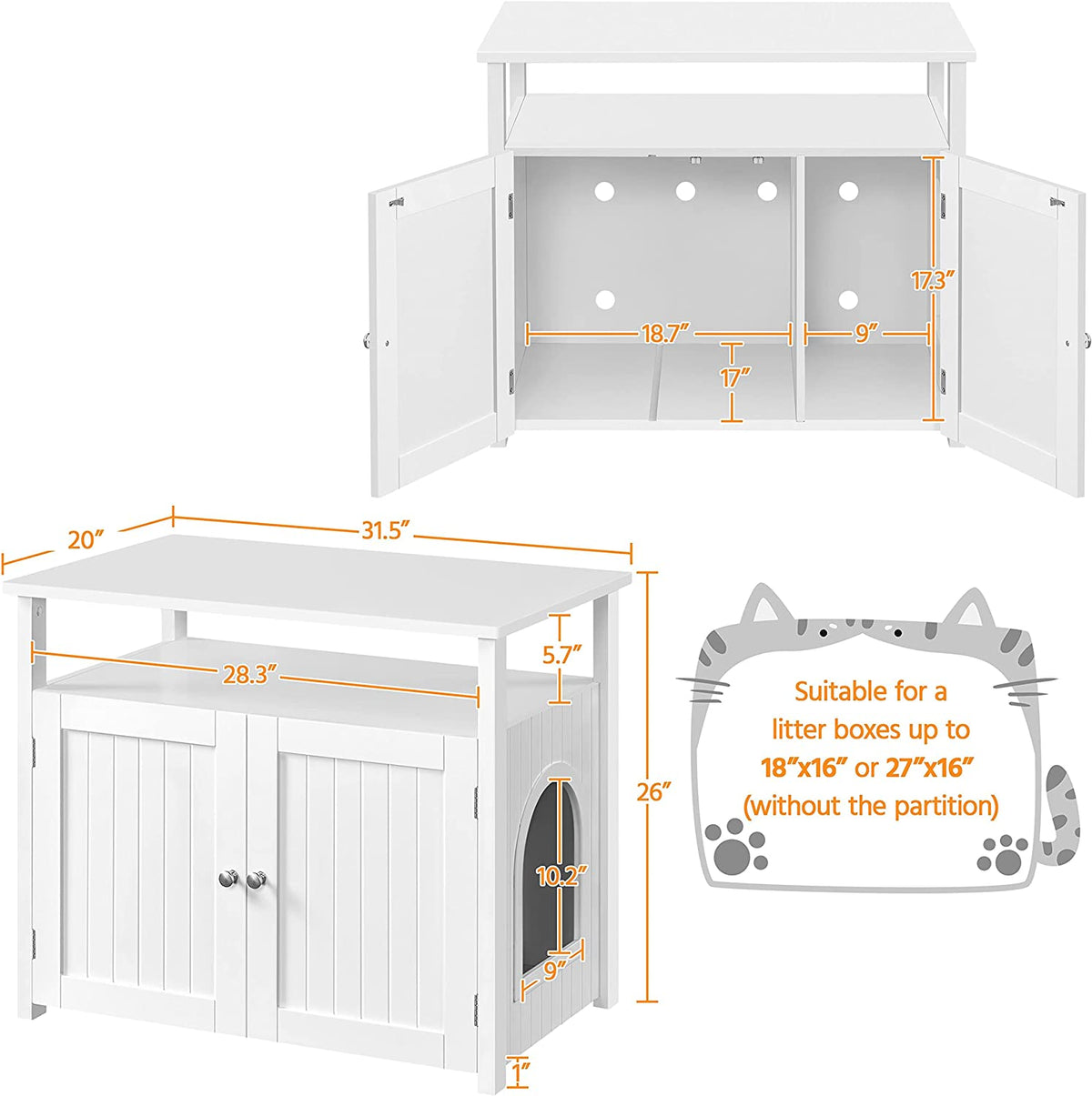 Cat Litter Box Enclosure with Storage Shelf T608531