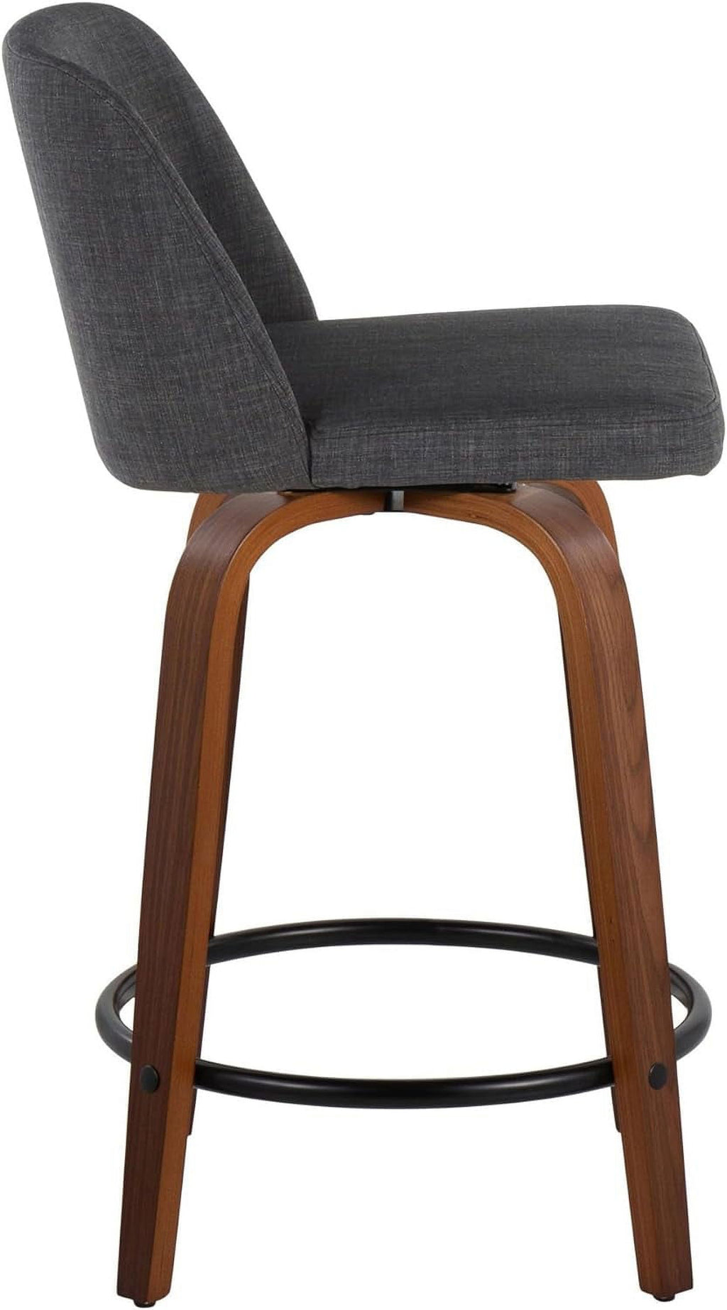 24" Counter Stool With Swivel In Walnut Wood And Charcoal Fabric - Set Of 2 A75985