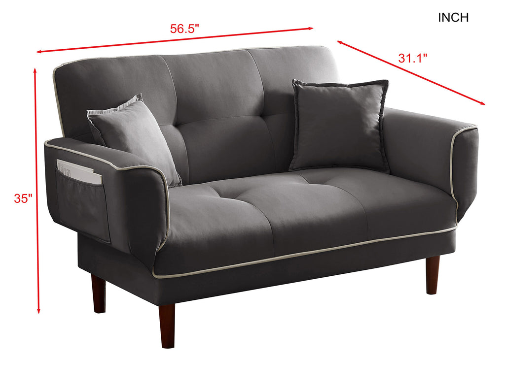 Grey Fabric Sofa Bed Sleeper with 2 Pillows Z8348