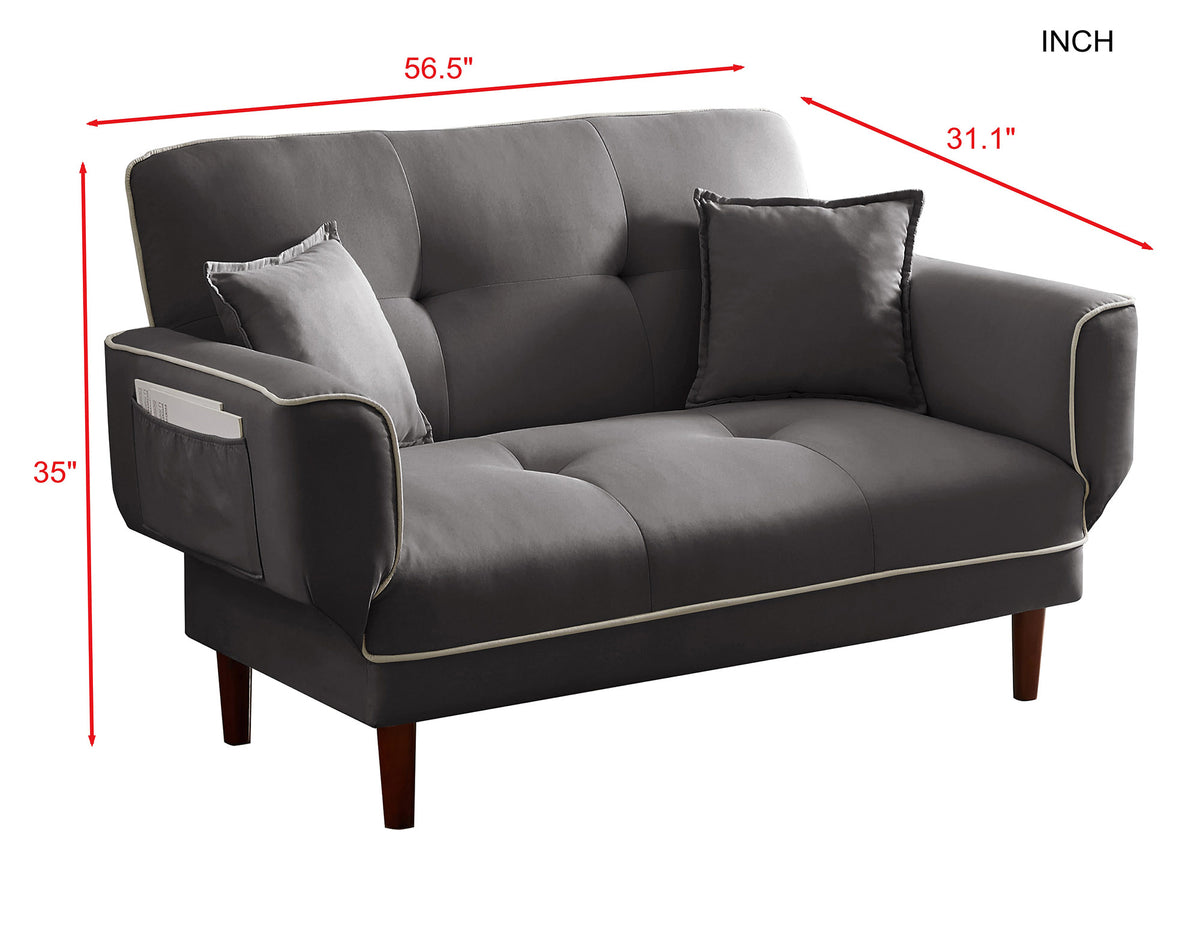 Grey Fabric Sofa Bed Sleeper with 2 Pillows Z8348
