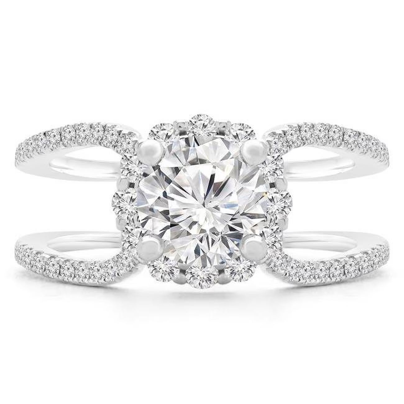 18K White Gold Round Diamond Halo Engagement Ring C224953