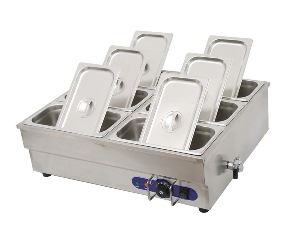 6-Pot Bain-Marie Buffet Food Warmer with 6INCH Deep Pan Double Row Countertop Steam Table R92797