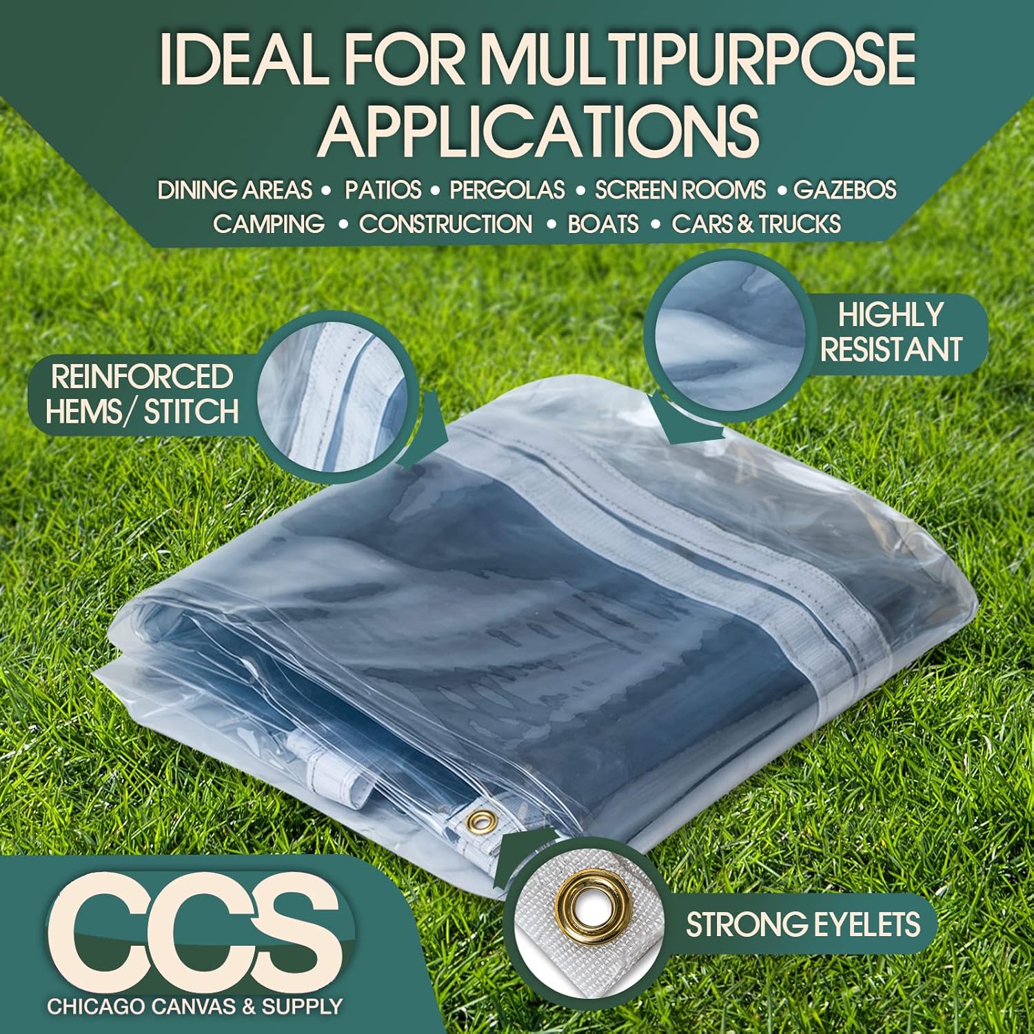 Clear PVC Tarp with Rustproof Grommets, 8 by 10 Feet I8656
