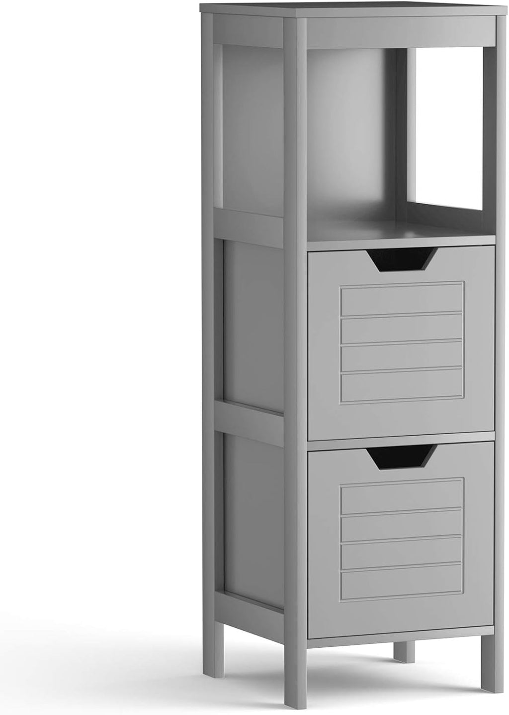 White Wooden Bathroom Floor Cabinet with 2 Adjustable Drawers, Pack of 2 O64550