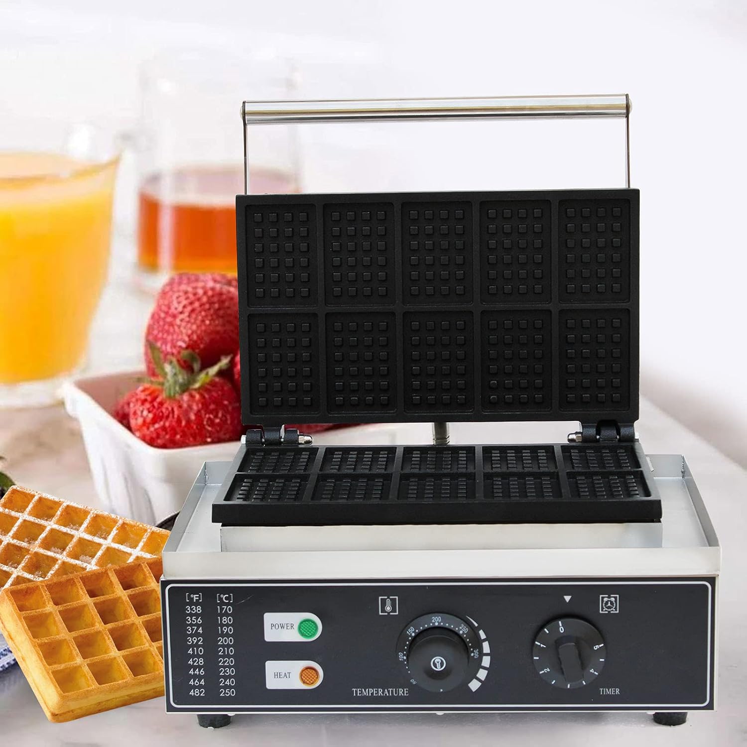 Square Waffle Iron, 10Pcs Nonstick Dual Heating Electric Waffle Machine X37476