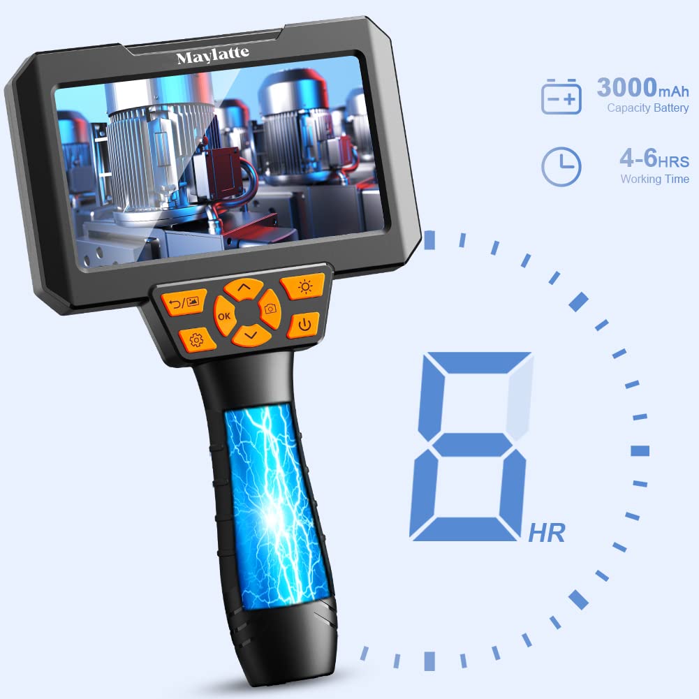 5 Inch Borescope with 6 LED Lights, 10FT Semi-Rigid Cable, IP67 Waterproof Inspection Camera with 32GB Card K94585