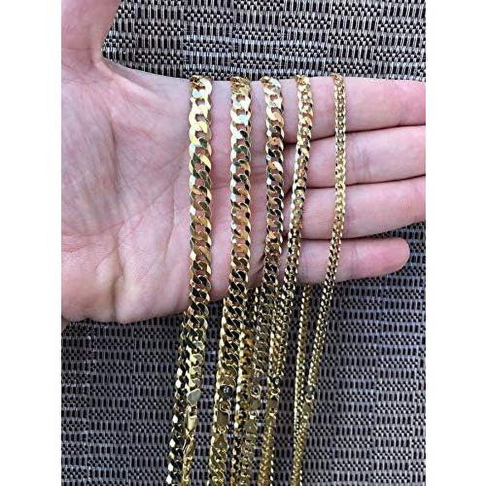 14k over solid 925 sterling silver flat cuban chain necklace V56064