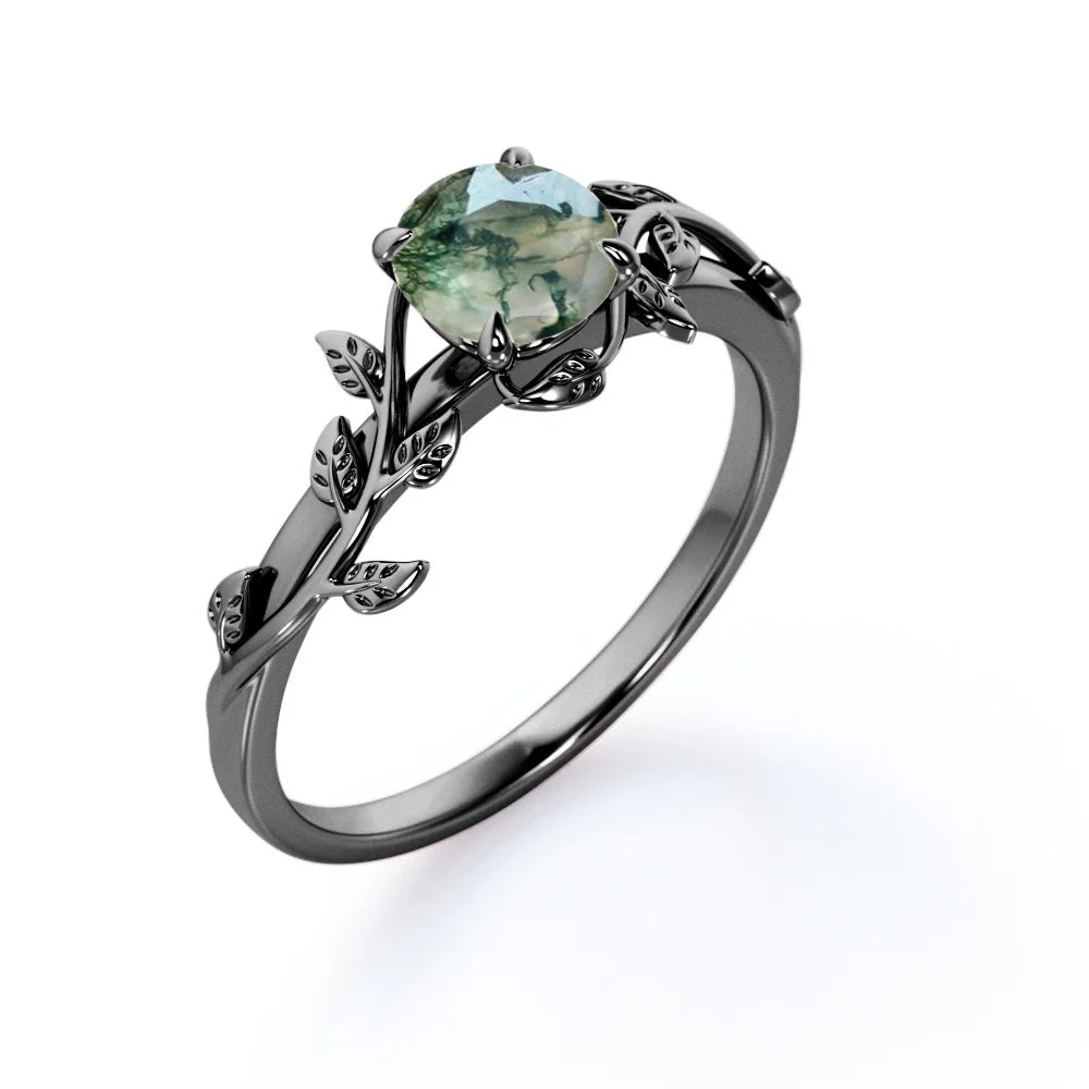 0.50 Carat Round Moss Green Agate Engagement Ring B4015