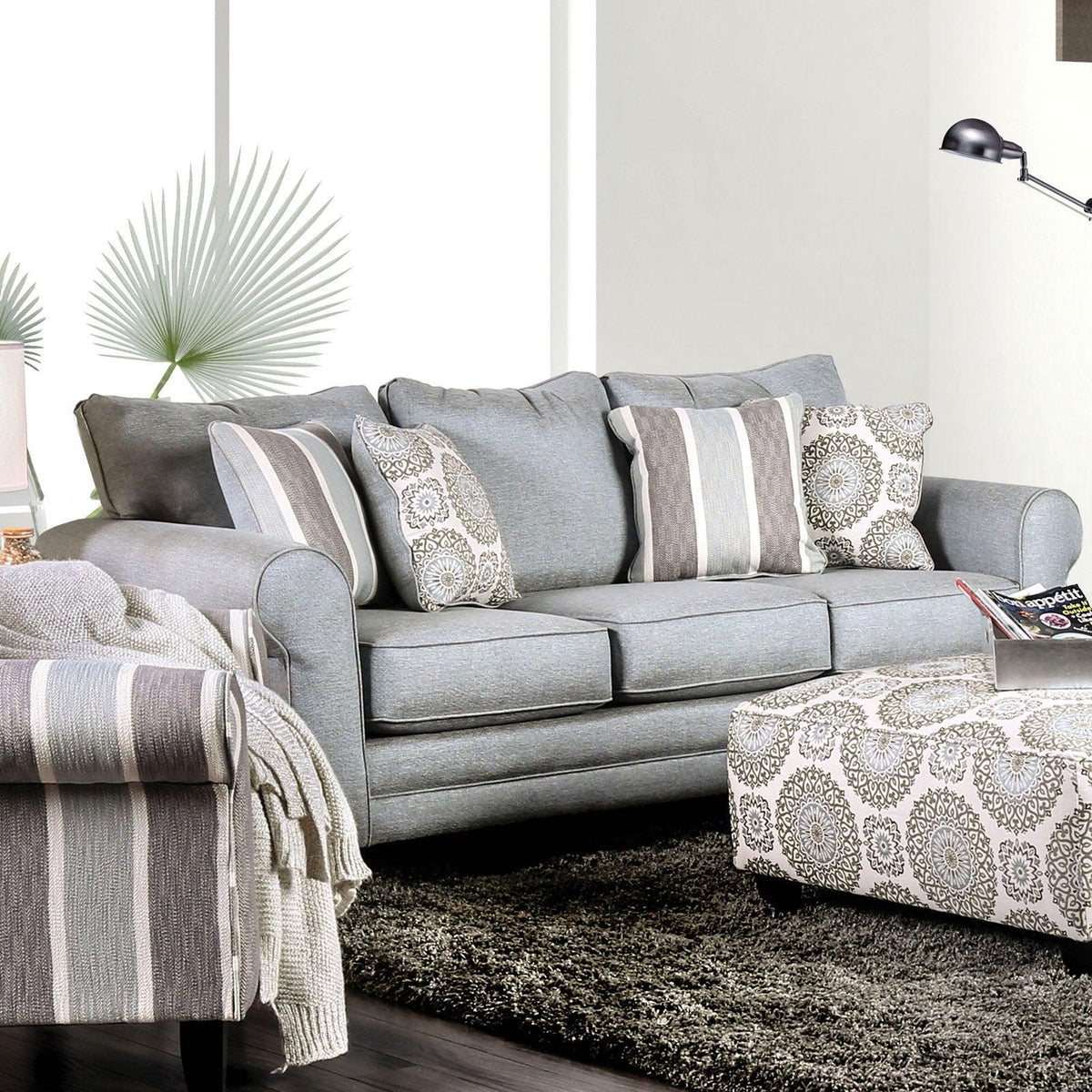 Blue Gray Fabric Living Room Set 5pcs W5818