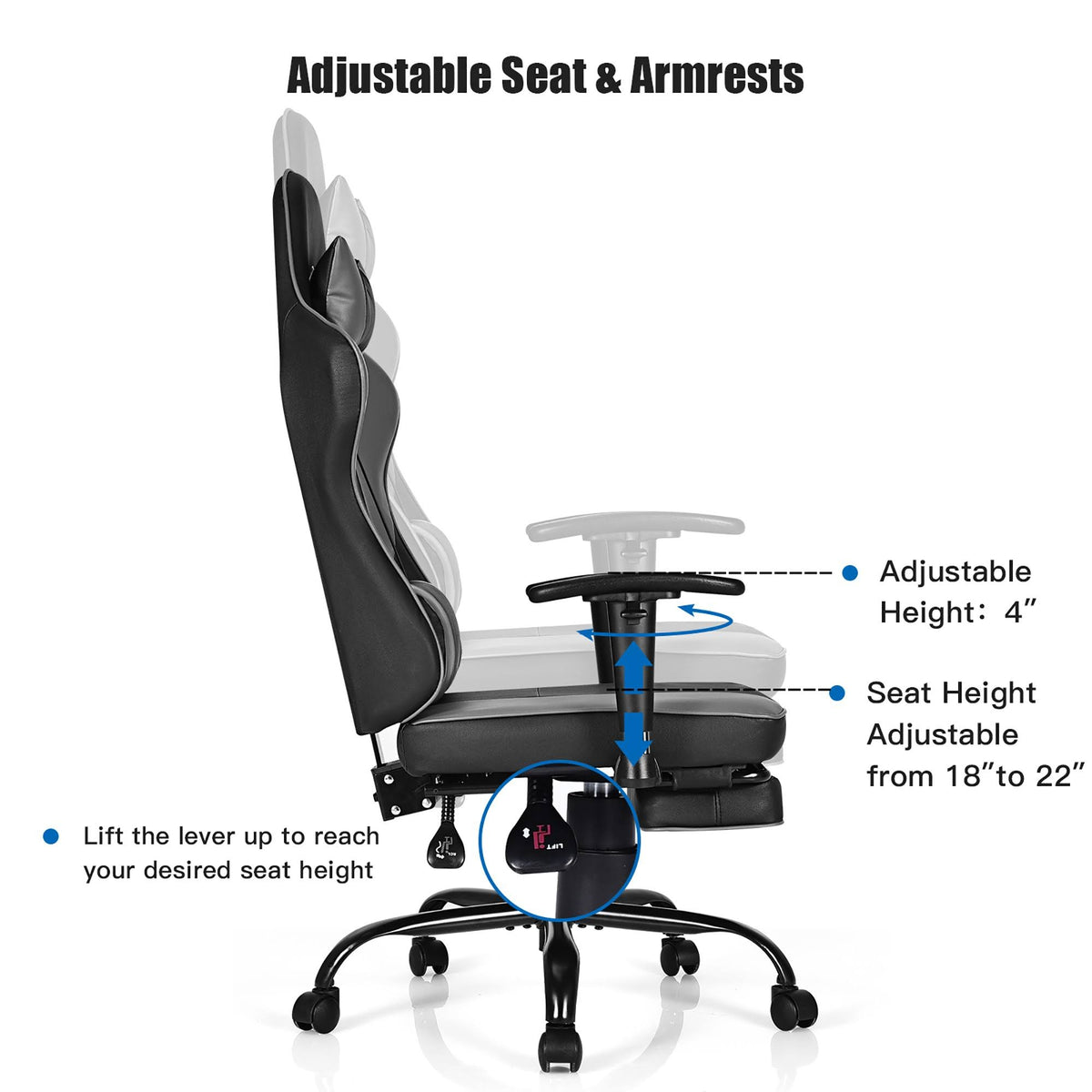 Black Gaming High Back Office Chair with Footrest Y97903