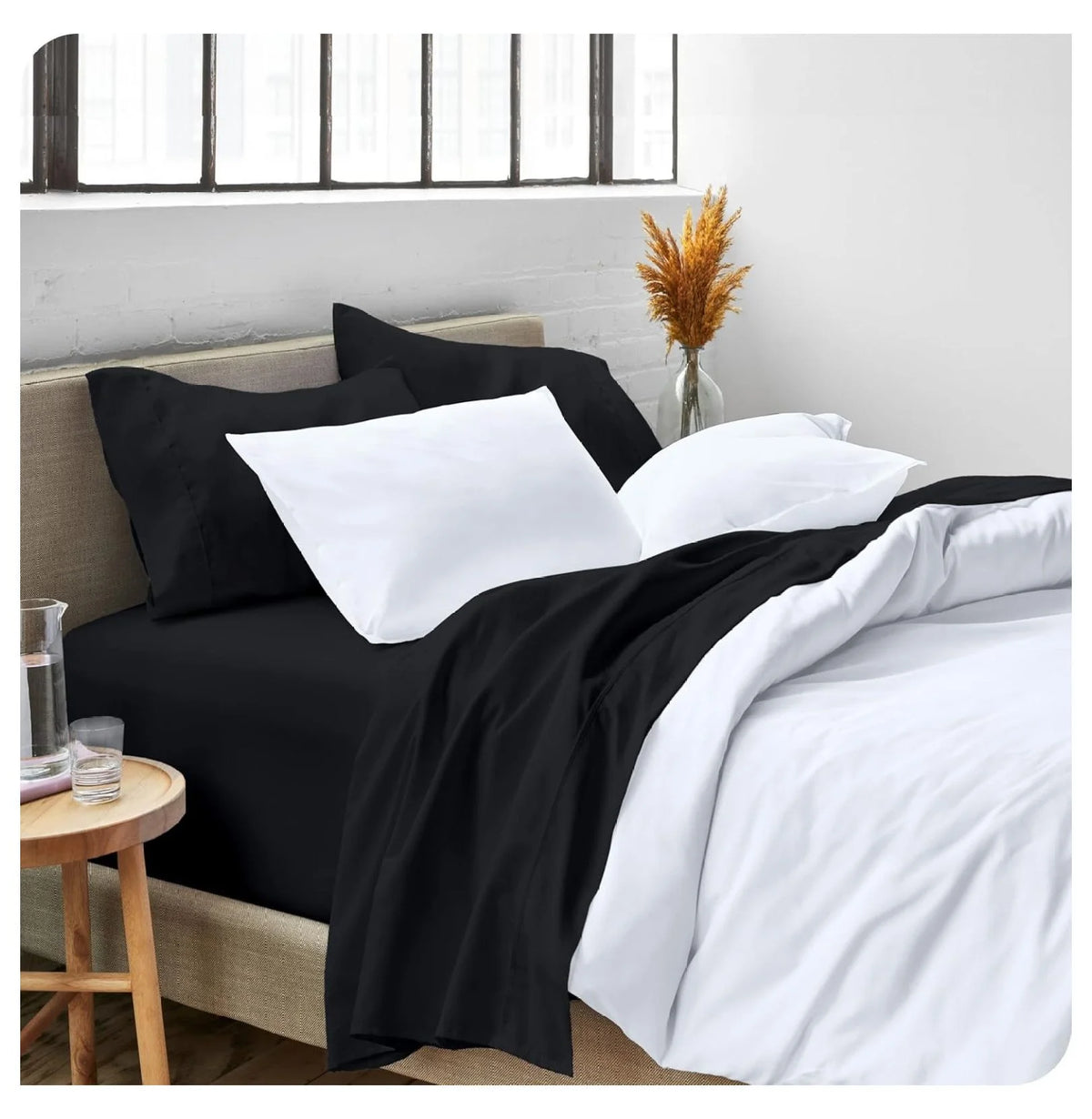 Black 4 Piece Short Queen Microfiber Sheet Set P460613