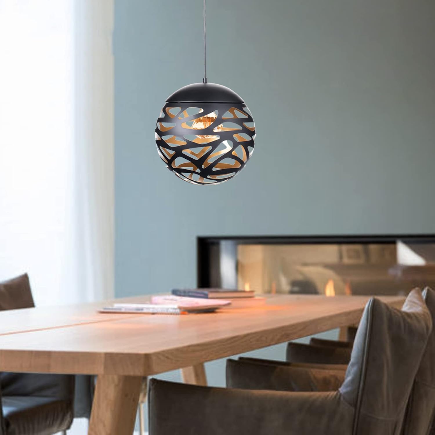 Matte Black Metal Pendant Light with Bulb Included X23756