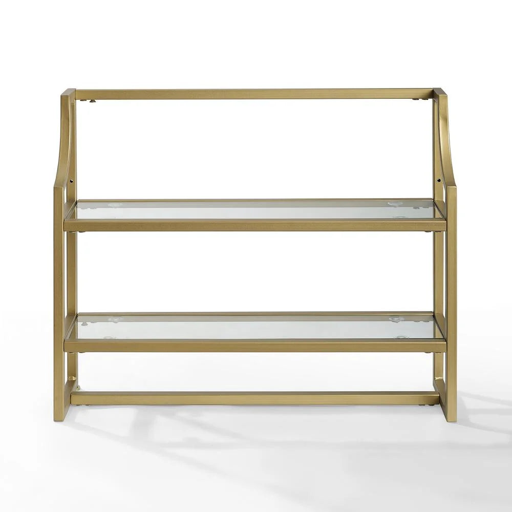Soft Gold 2 Shelf Glass Metal Wall Shelf Q54720