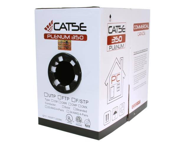 Cat5e Plenum Bulk Ethernet Cable, Cmp UL Listed, Solid Copper UTP, 24 AWG 1000ft White J636982