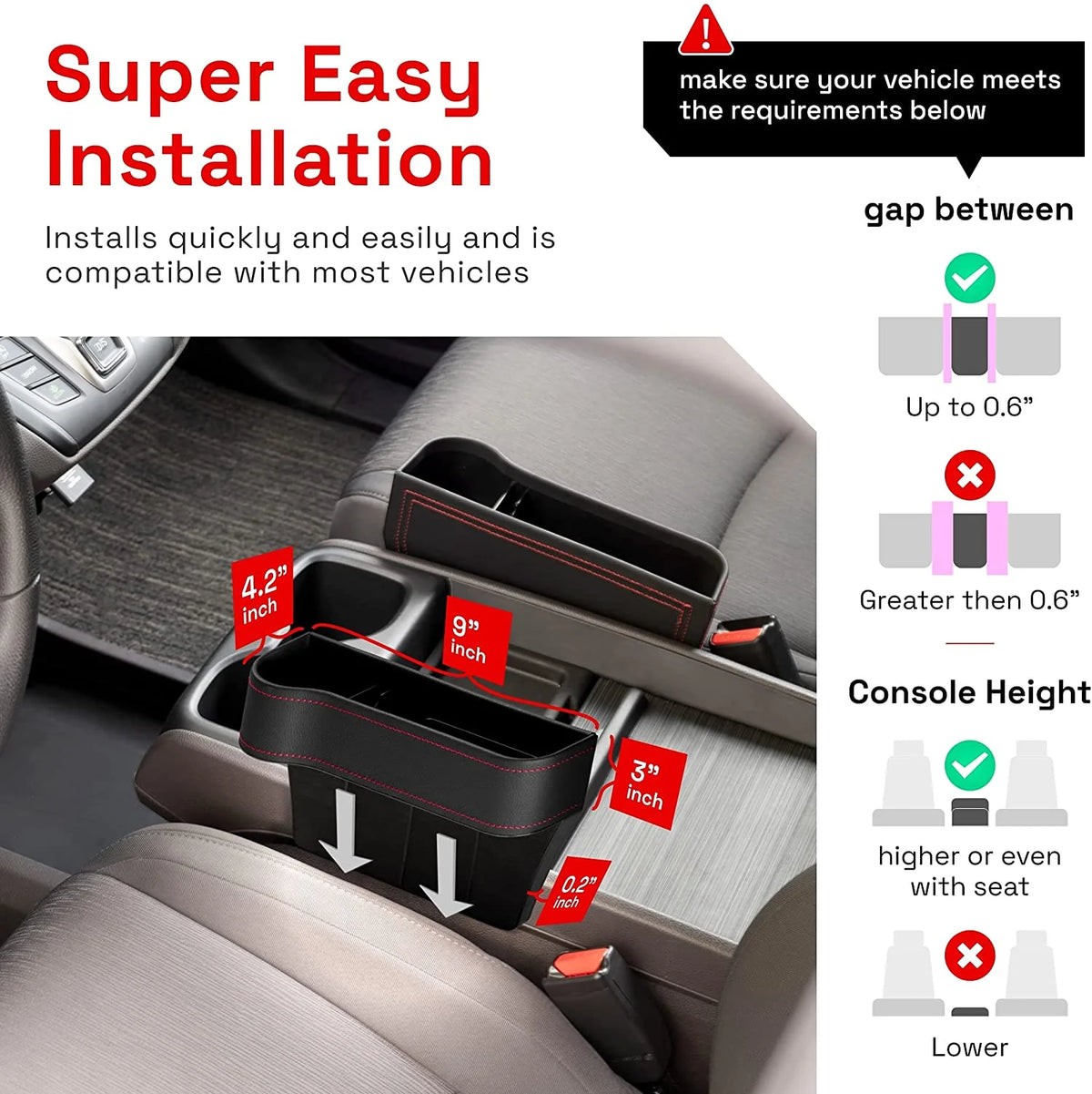 2 Pack Car Seat Gap Filler Organizer with Cup Holder F404549