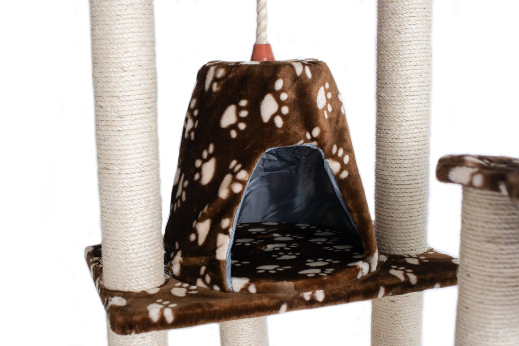Saddle Brown/White Paw Print Cat Tree I513