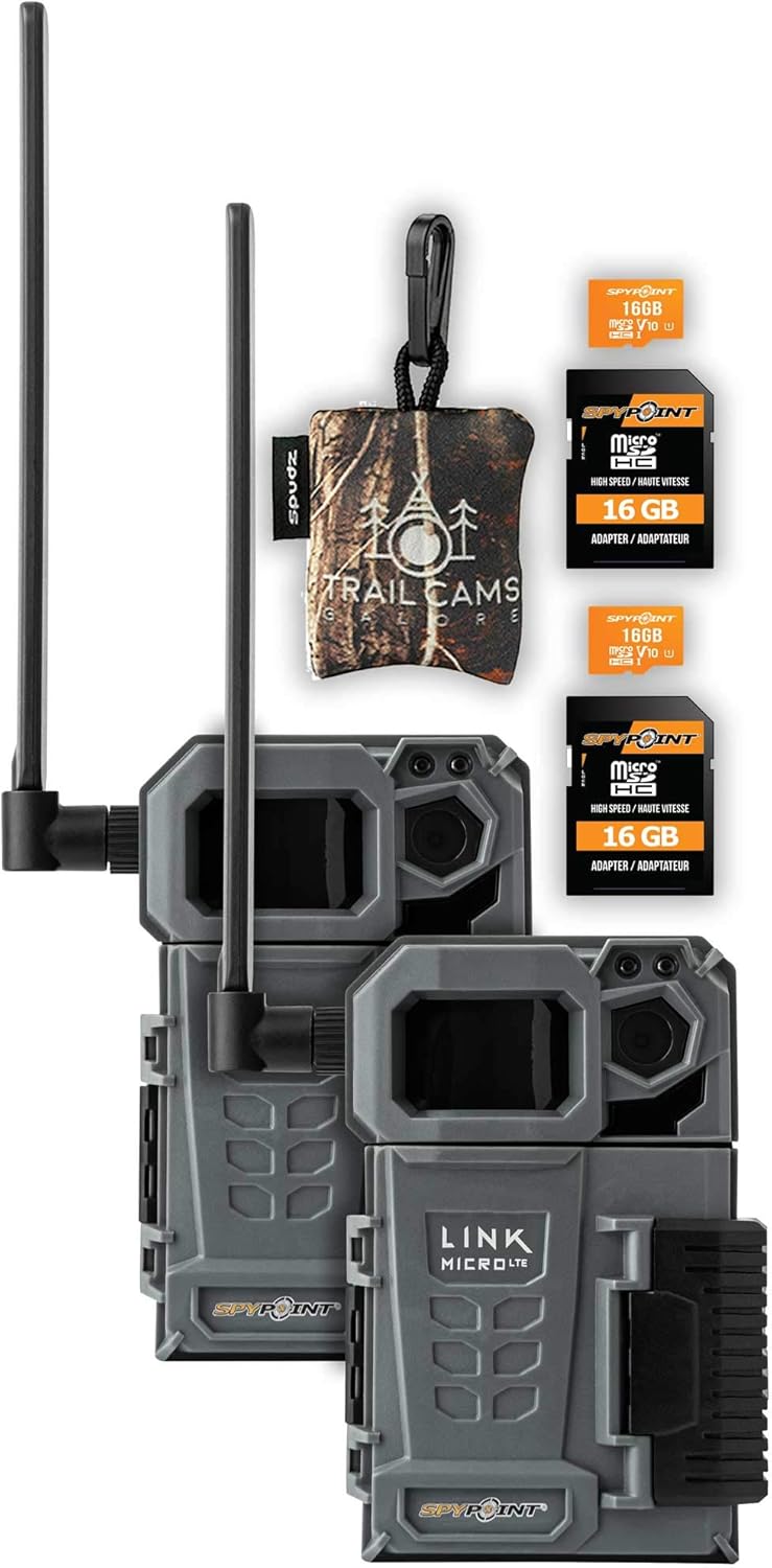 Cellular Trail Camera Twin Pack with SD Cards and Microfiber Cloth Screen Cleaner T7216