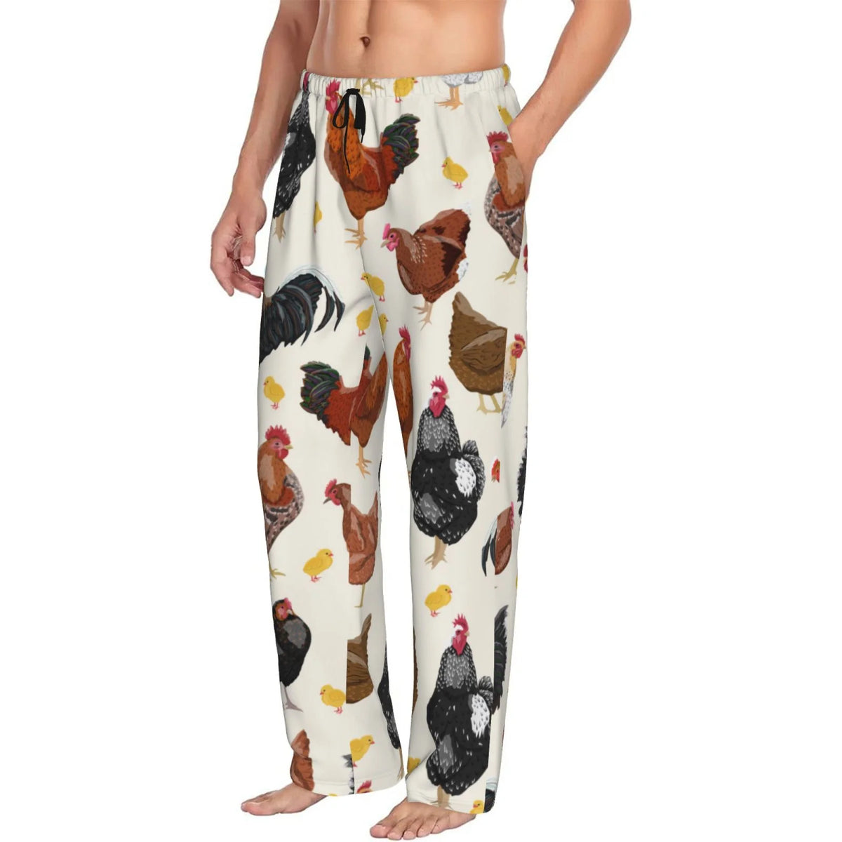Men's Roosters And Chickens Pajama Pants with Drawstring and Pockets H565