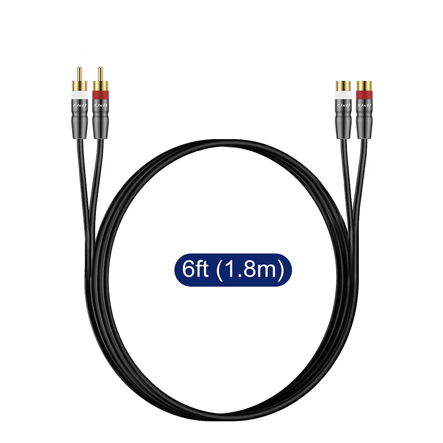 2 RCA Extension Cable Male to Female, Copper Shell Gold-Plated, 6 Feet Y678479