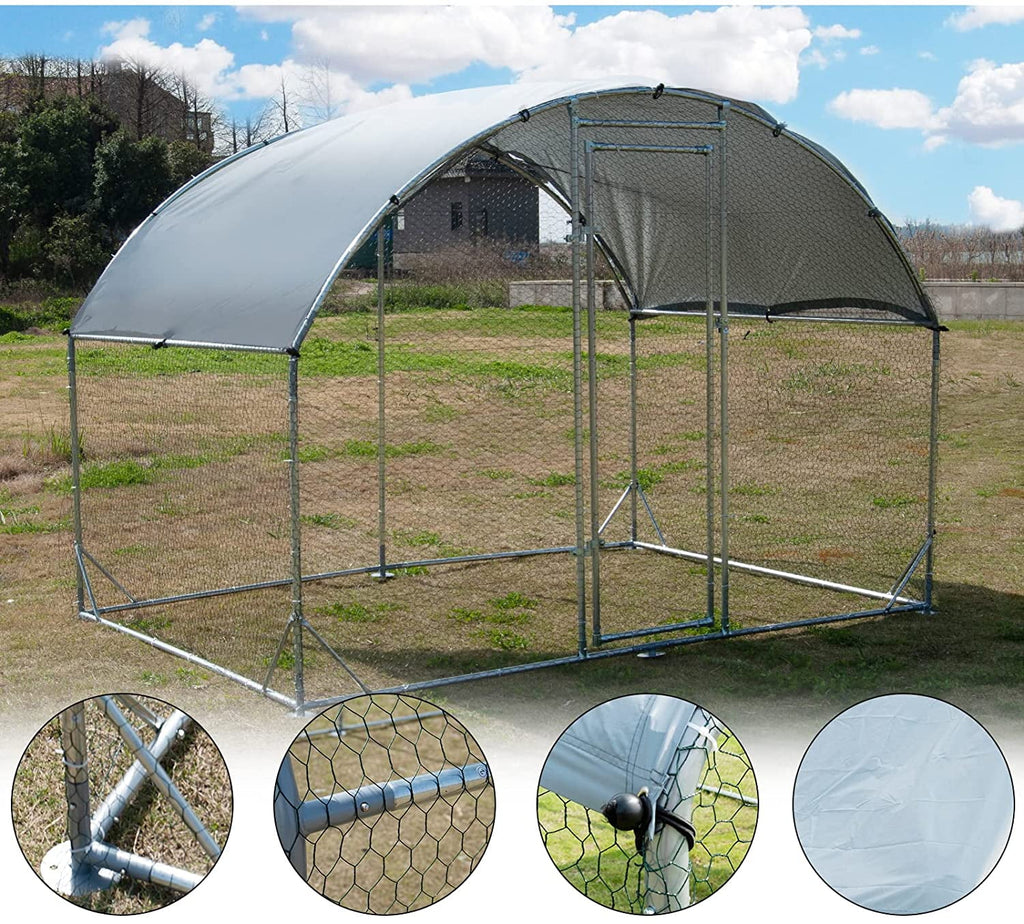 Large Metal Chicken Coop Walk-in Poultry Cage Hen House Duck Rabbits Habitat Dome Shaped Coop I81071