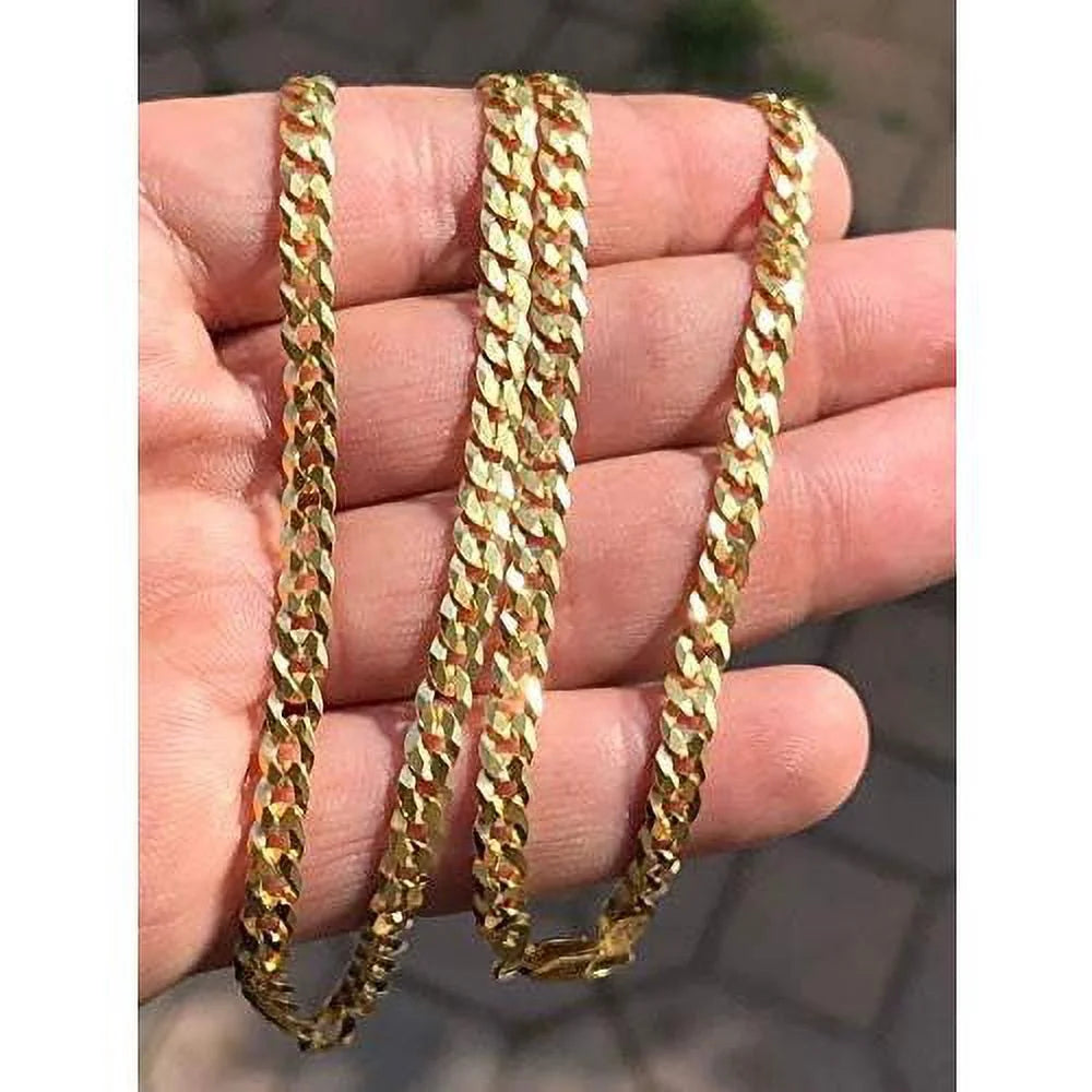 14k over solid 925 sterling silver flat cuban chain necklace V56064