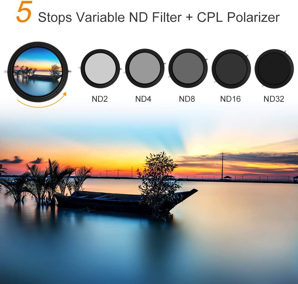 62mm Variable Fader ND2-ND32 ND Filter and CPL Circular Polarizing Filter 2 in 1 P472