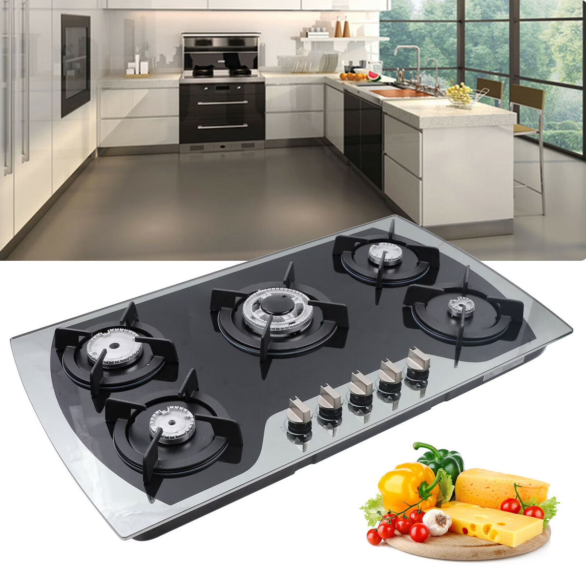 35.4" 5 Burners Tempered Glass Gas Cooktop Z879