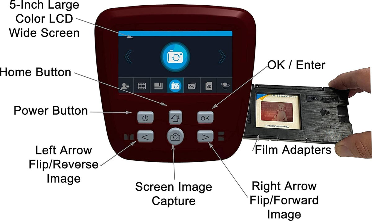 Film & Slide Scanner with 5 Screen, 22MP JPEG, 16GB SD Card (Black) O633178