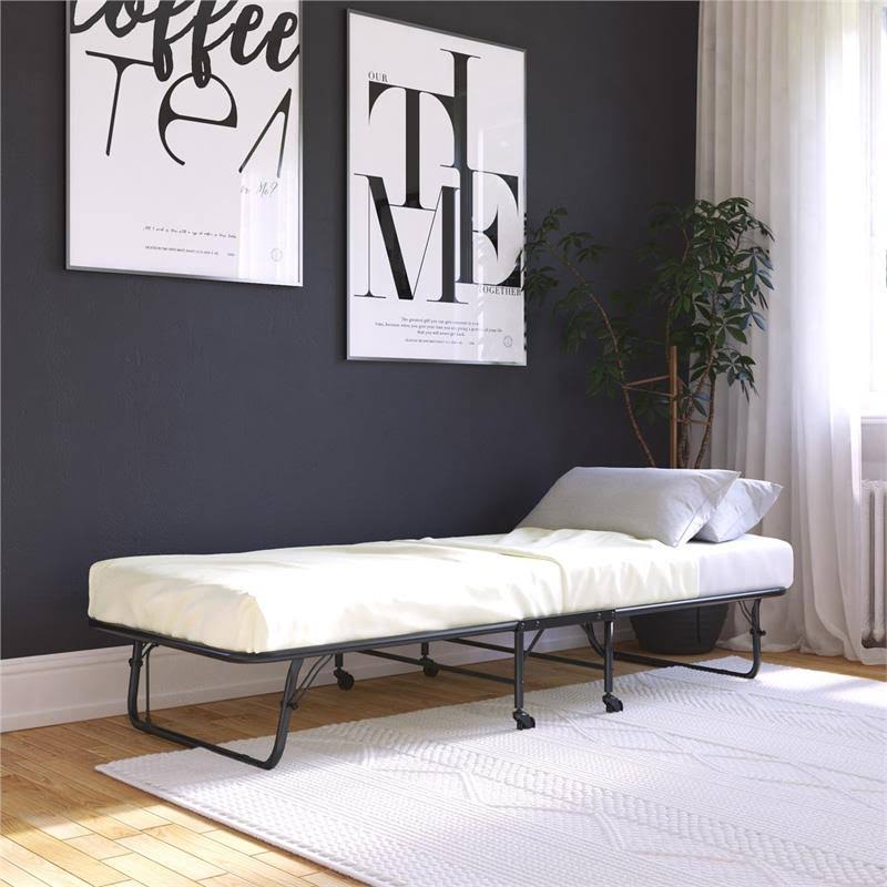 Twin Size Folding Guest Bed with Metal Frame and 5 inch Mattress in Black V5438